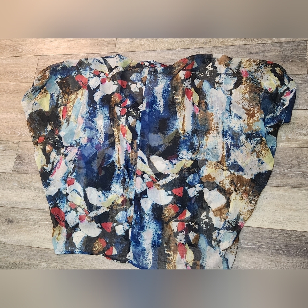 Alain Weiz Abstract Multicolor Butron Up Kimono T… - image 4